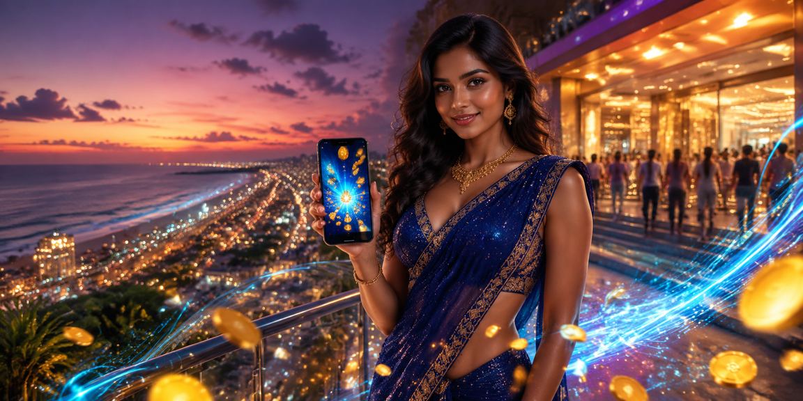 Player using mobile casino app at Chennai Marina beach
