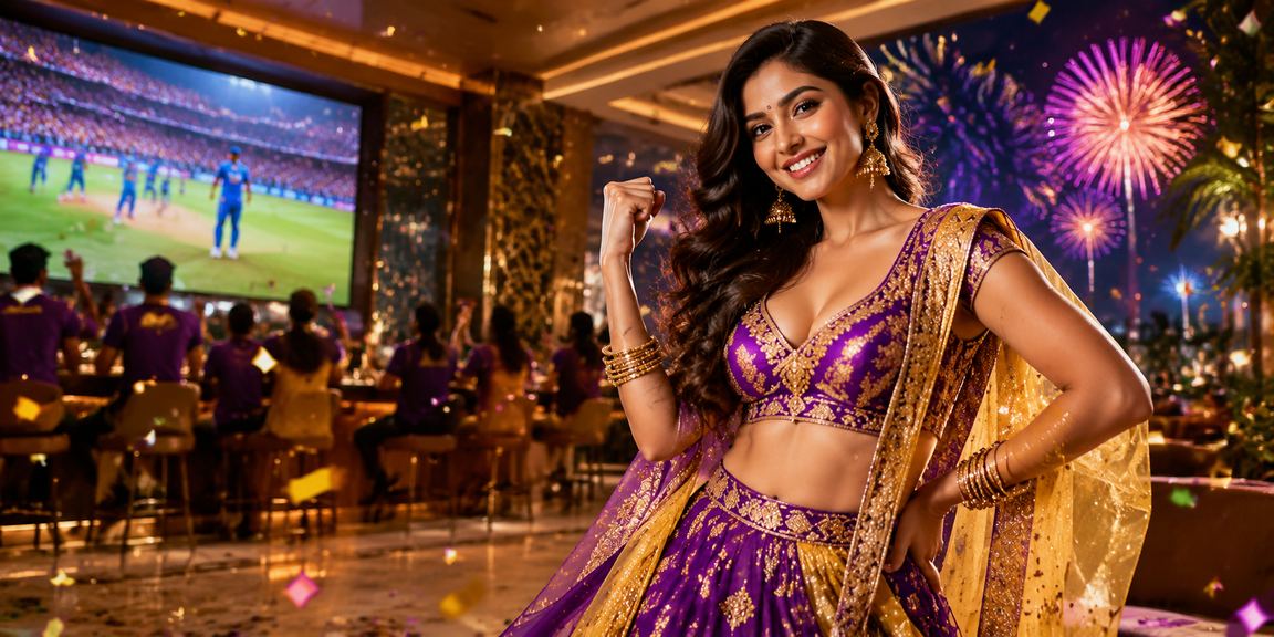 Indian player enjoying cricket betting on mobile devices in lively setting