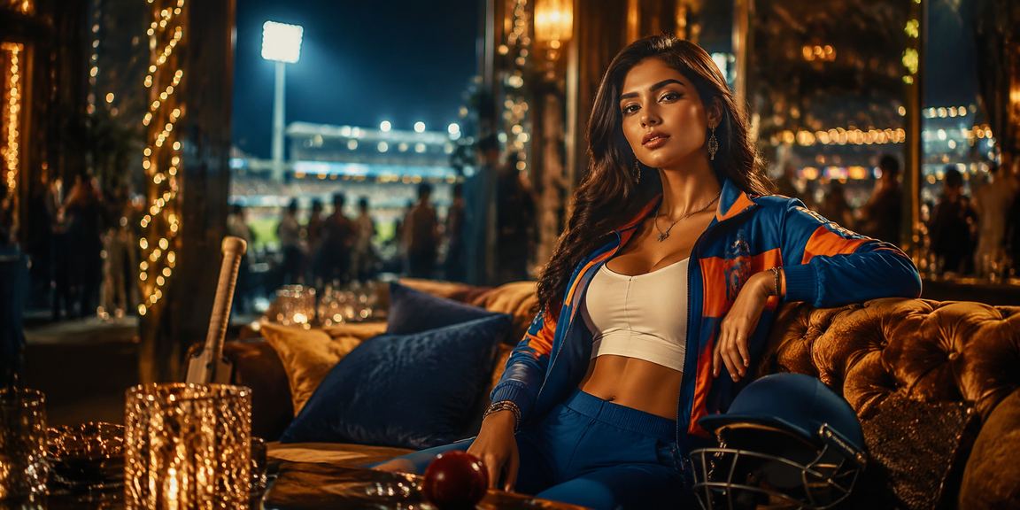 Vibrant night market with cricket enthusiasts using mobile devices in India