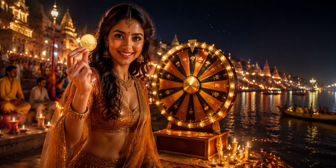 Diwali festival celebration with roulette wheel in vibrant Varanasi